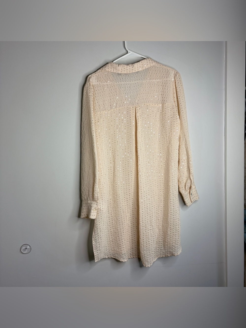 Colleen Lopez Sequin-Stripe Cream Sparkle Small Blouse Button Down - Picture 6 of 8
